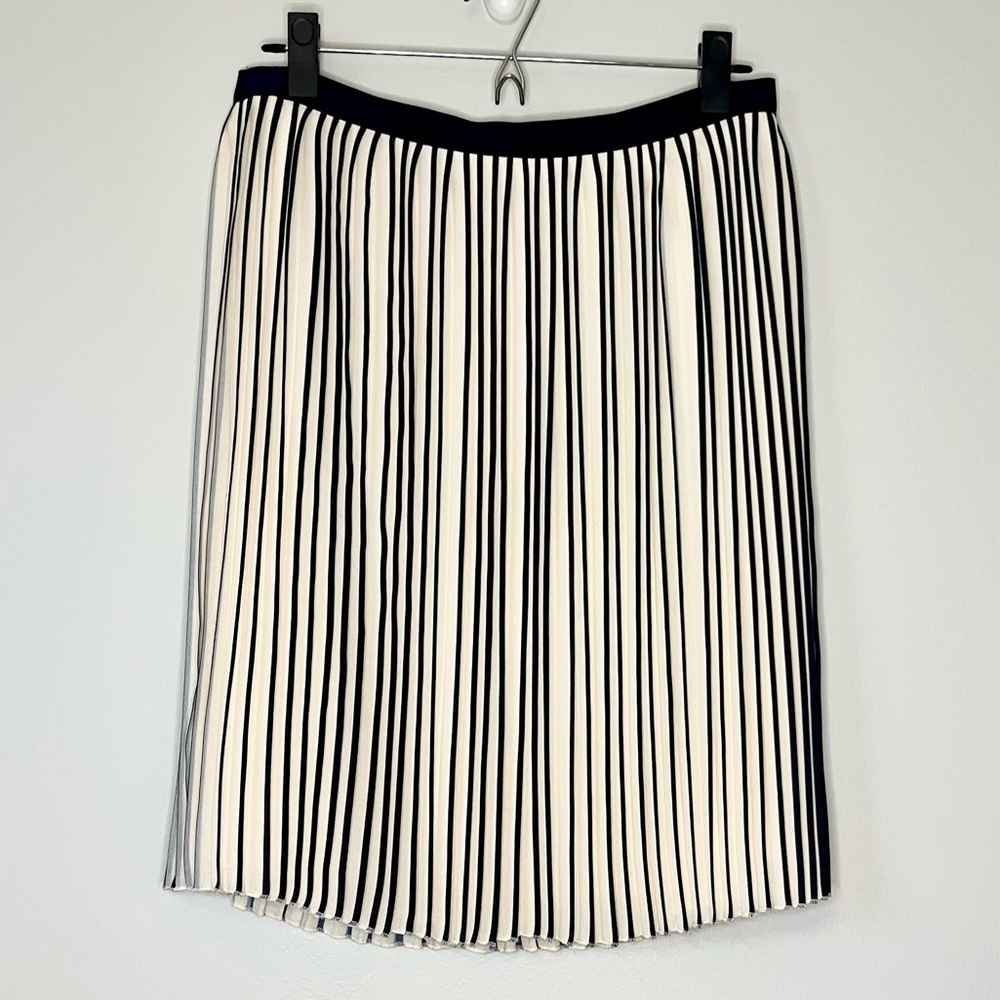 J.Crew Sunburst Pleated Chiffon Skirt in Cream/Navy